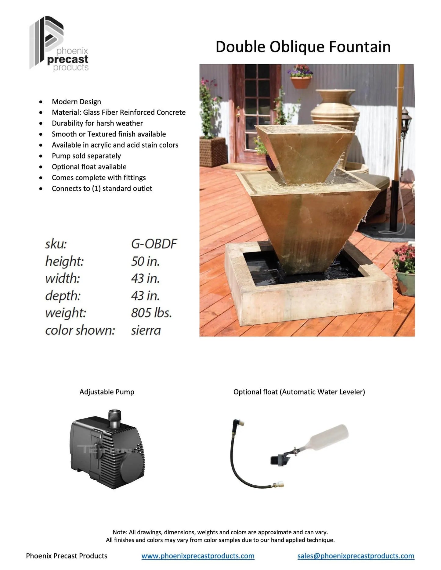 Phoenix Precast Outdoor Fountains Double Oblique / Absolute / Without Ball Phoenix Precast Double Oblique 43" Wide Concrete Outdoor Fountain G-OBDF*-