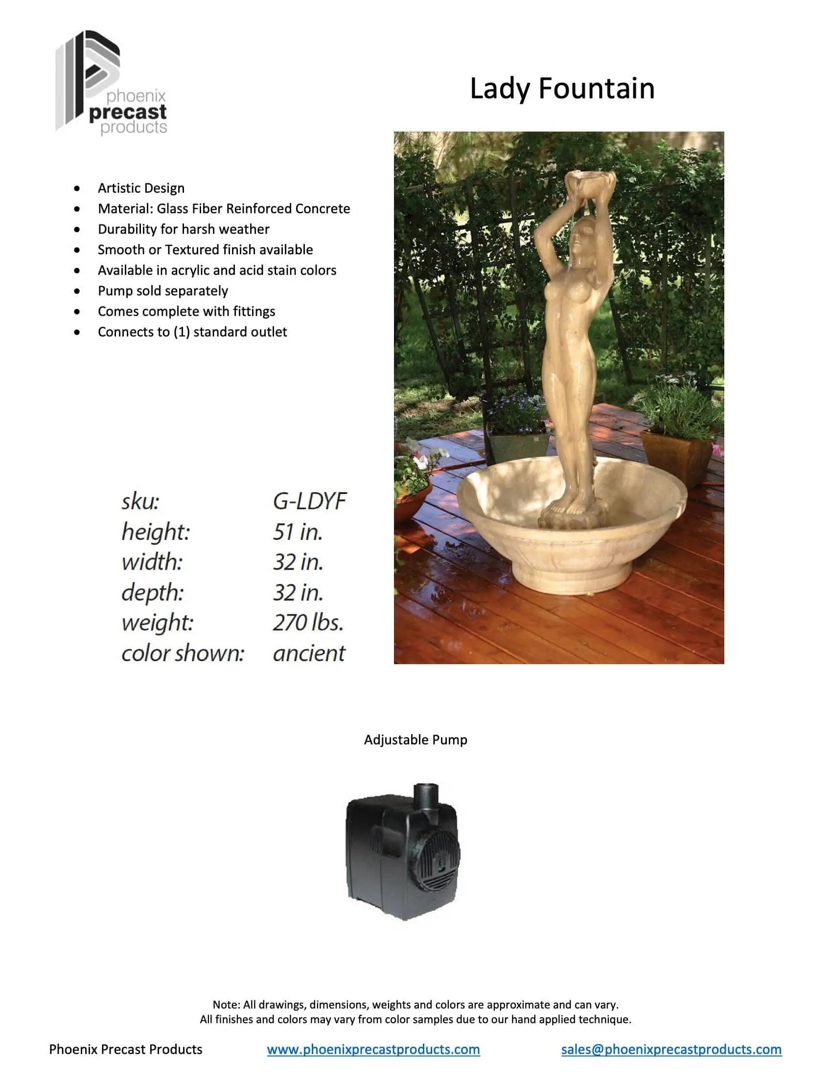 Phoenix Precast Outdoor Fountains Phoenix Precast Lady 32" Wide Concrete Outdoor Fountain G-LDYF-