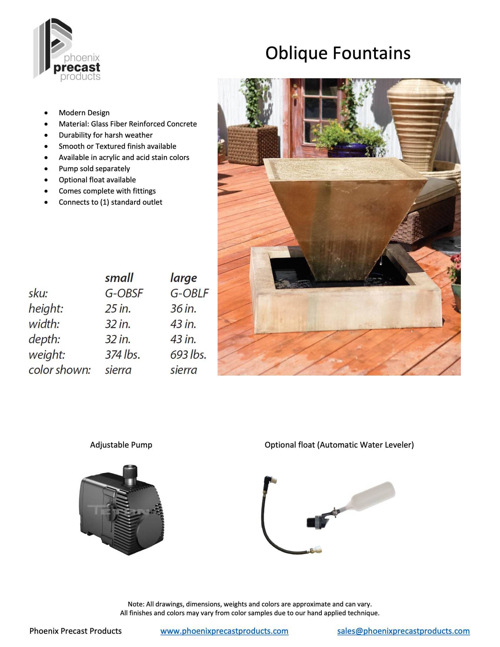 Phoenix Precast Outdoor Fountains Phoenix Precast Small Oblique 32" Wide Concrete Outdoor Fountain G-OBSF