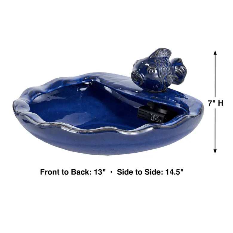 Smart Solar Ceramic Koi Solar Fountain Small  21372R01 (Blue) 21372R01