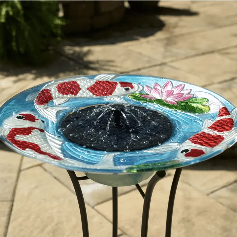 Smart Solar Japanese Koi Glass Solar Birdbath 20225R01 20225R01