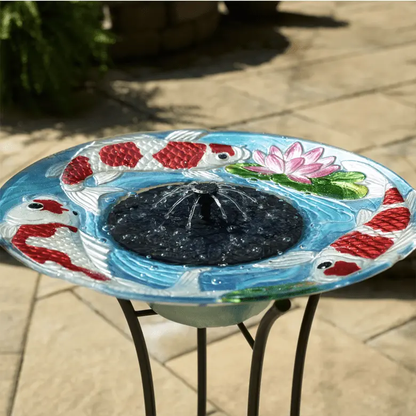 Smart Solar Japanese Koi Glass Solar Birdbath 20225R01 20225R01