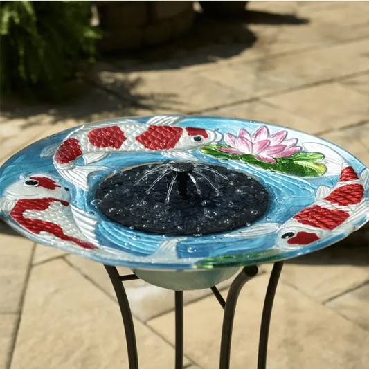 Smart Solar Japanese Koi Glass Solar Birdbath 20225R01 20225R01