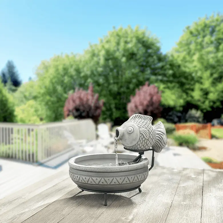 Smart Solar Marin Solar Fish Fountain – Light Cement Finish (23471M01) 23471M01