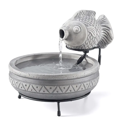 Smart Solar Marin Solar Fish Fountain – Light Cement Finish (23471M01) 23471M01