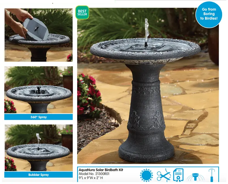 Smart Solar Outdoor Fountains AquaNura Solar Birdbath Kit 21300R01 / 9" Dia x 2" H Smart Solar AquaNura Solar Birdbath Kit 21300R01