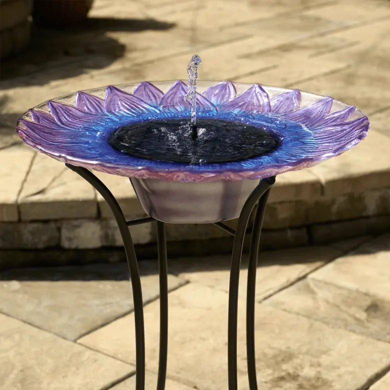 Smart Solar Outdoor Fountains Solar Bell Flower Glass Solar Birdbath / 20.0" Diameter x 24.30" High Smart Solar Bell Flower Glass Solar Birdbath 20223R01