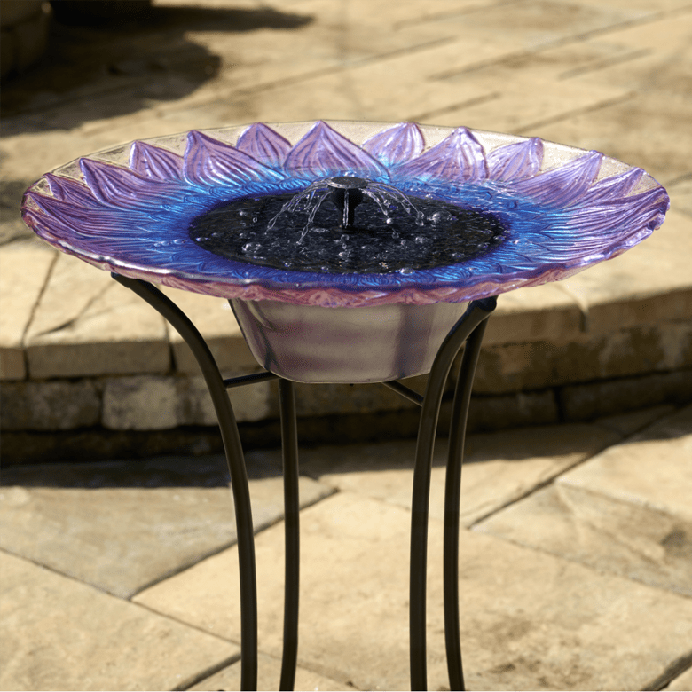 Smart Solar Outdoor Fountains Solar Bell Flower Glass Solar Birdbath / 20.0" Diameter x 24.30" High Smart Solar Bell Flower Glass Solar Birdbath 20223R01
