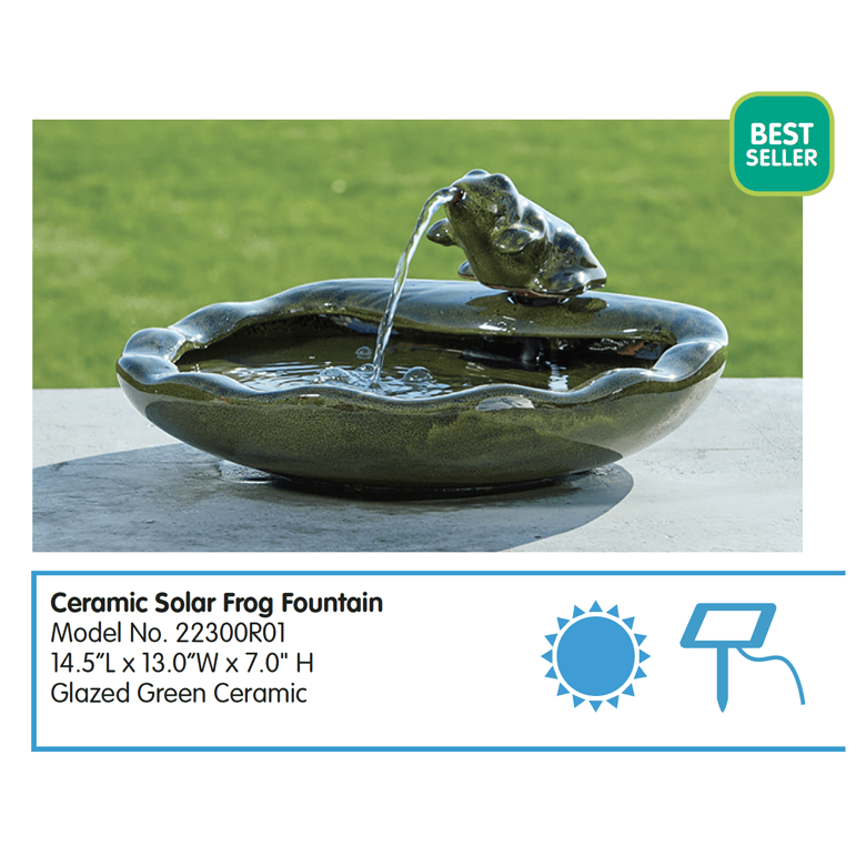 Smart Solar Outdoor Fountains Ceramic Frog Solar Fountain Small / 14.5" L x 13.0" W x 7.0" H Smart Solar Ceramic Frog Solar Fountain Small  22300R01 (Green)