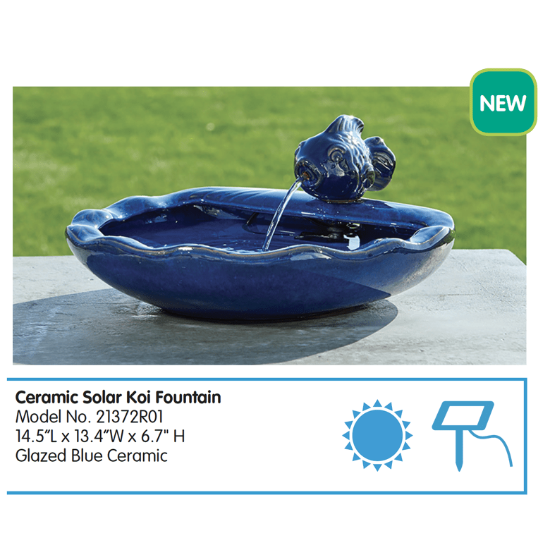 Smart Solar Outdoor Fountains Ceramic Koi Solar Fountain Small / 14.5" L x 13.4" W x 6.7" H Smart Solar Ceramic Koi Solar Fountain Small  21372R01 (Blue)