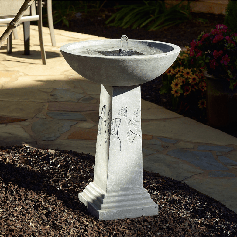 Smart Solar Outdoor Fountains Gingko Solar Birdbath / 21.30" Diameter x 29.30" High Smart Solar Gingko Solar Birdbath 42601M01 (Weathered Stone)