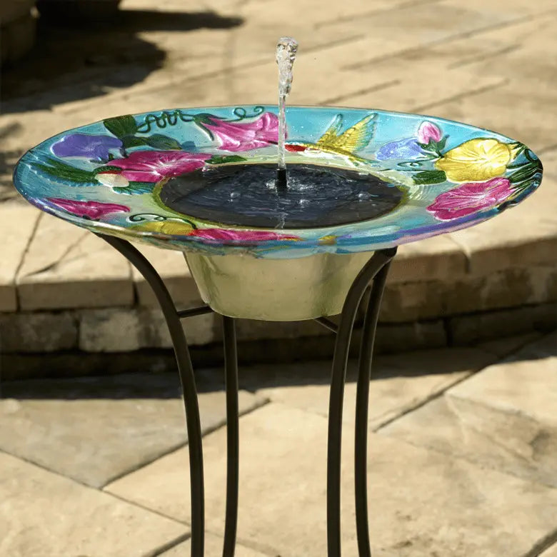 Smart Solar Outdoor Fountains Hummingbird Glass Solar Birdbath / 20.0" Diameter x 24.30" High  Smart Solar Hummingbird Glass Solar Birdbath 20224R01