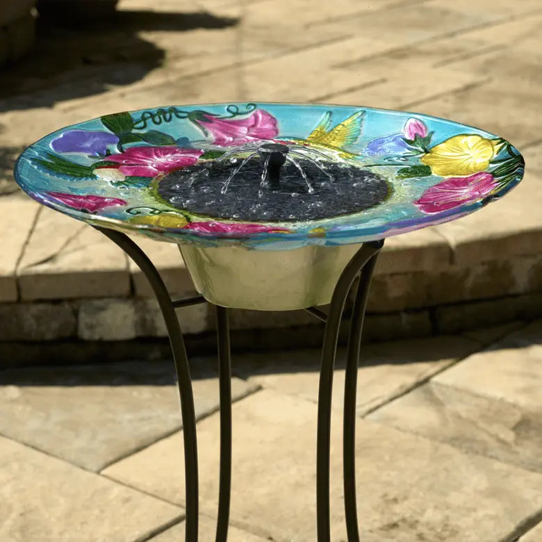 Smart Solar Outdoor Fountains Hummingbird Glass Solar Birdbath / 20.0" Diameter x 24.30" High  Smart Solar Hummingbird Glass Solar Birdbath 20224R01