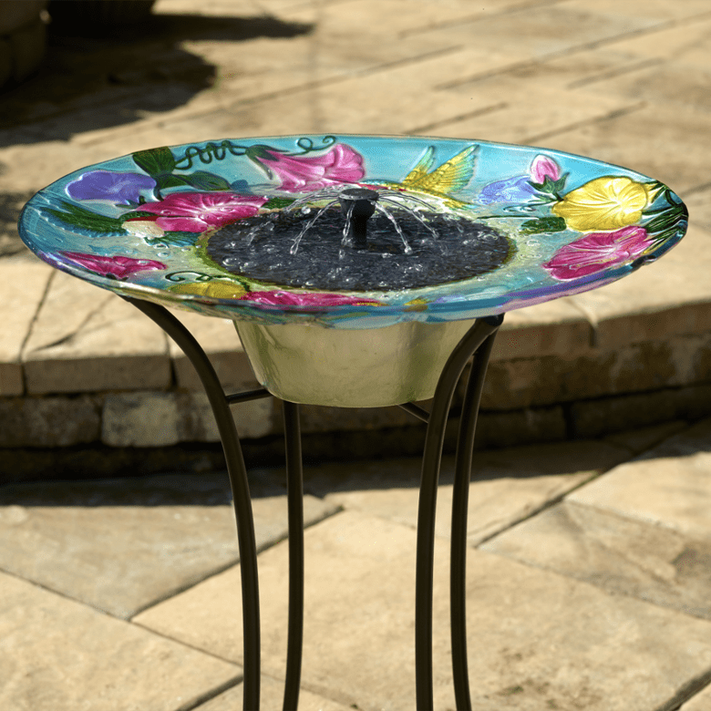 Smart Solar Outdoor Fountains Hummingbird Glass Solar Birdbath / 20.0" Diameter x 24.30" High  Smart Solar Hummingbird Glass Solar Birdbath 20224R01