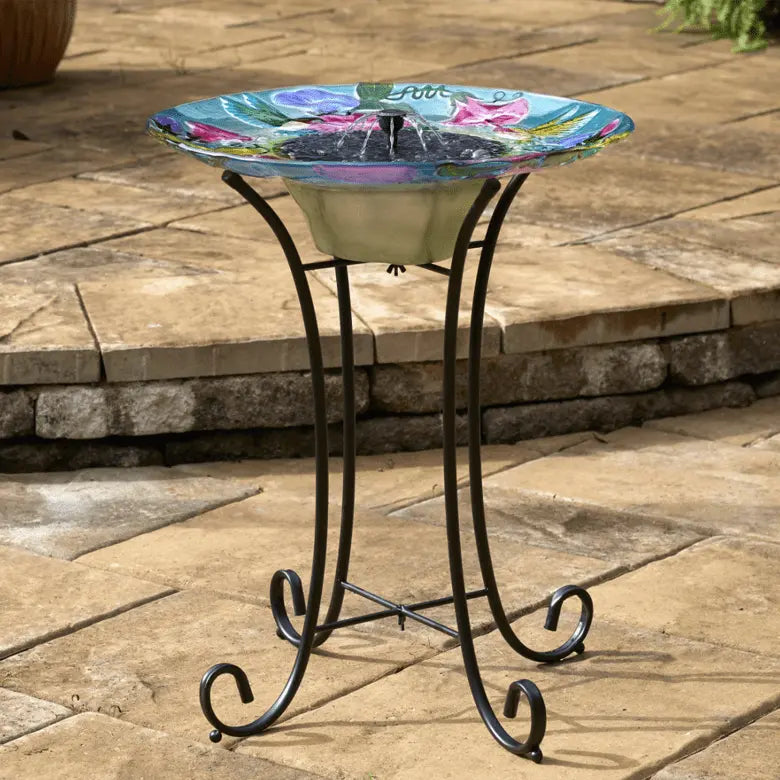 Smart Solar Outdoor Fountains Hummingbird Glass Solar Birdbath / 20.0" Diameter x 24.30" High  Smart Solar Hummingbird Glass Solar Birdbath 20224R01