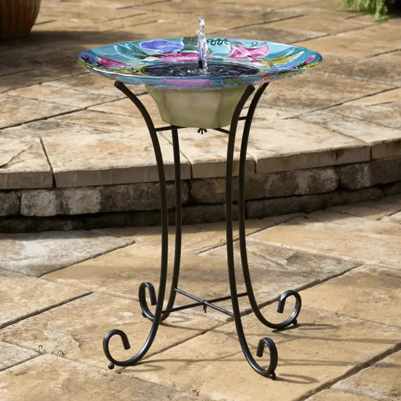 Smart Solar Outdoor Fountains Hummingbird Glass Solar Birdbath / 20.0" Diameter x 24.30" High  Smart Solar Hummingbird Glass Solar Birdbath 20224R01