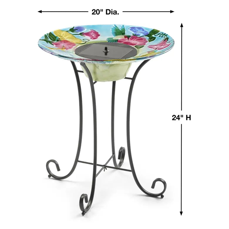 Smart Solar Outdoor Fountains Hummingbird Glass Solar Birdbath / 20.0" Diameter x 24.30" High  Smart Solar Hummingbird Glass Solar Birdbath 20224R01