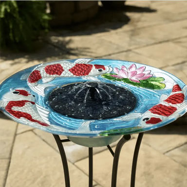 Smart Solar Outdoor Fountains Japanese Koi Glass Solar Birdbath / 20.0" Diameter x 24.30" High  Smar Solar Japanese Koi Glass Solar Birdbath 20225R01