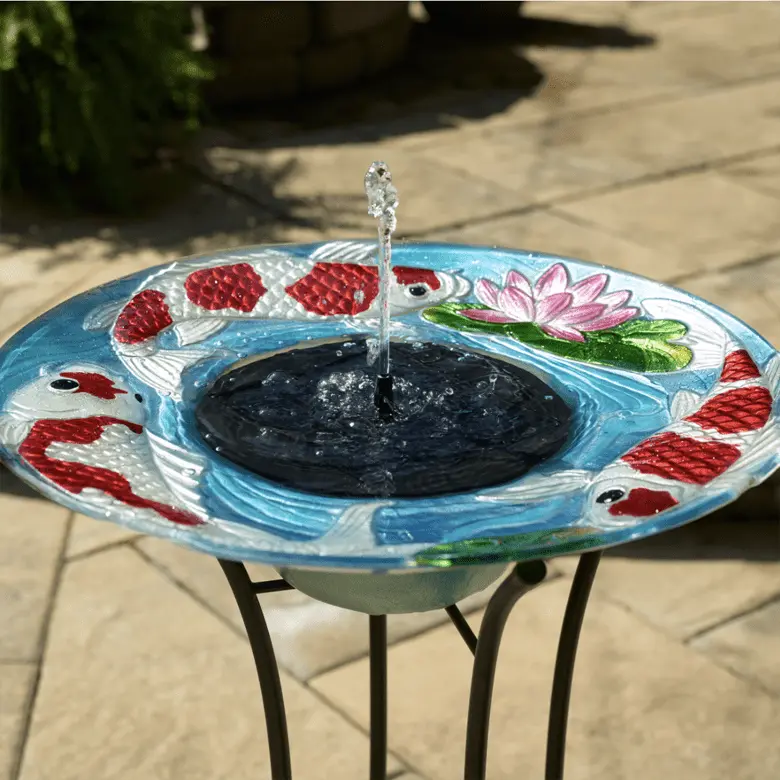 Smart Solar Outdoor Fountains Japanese Koi Glass Solar Birdbath / 20.0" Diameter x 24.30" High  Smar Solar Japanese Koi Glass Solar Birdbath 20225R01