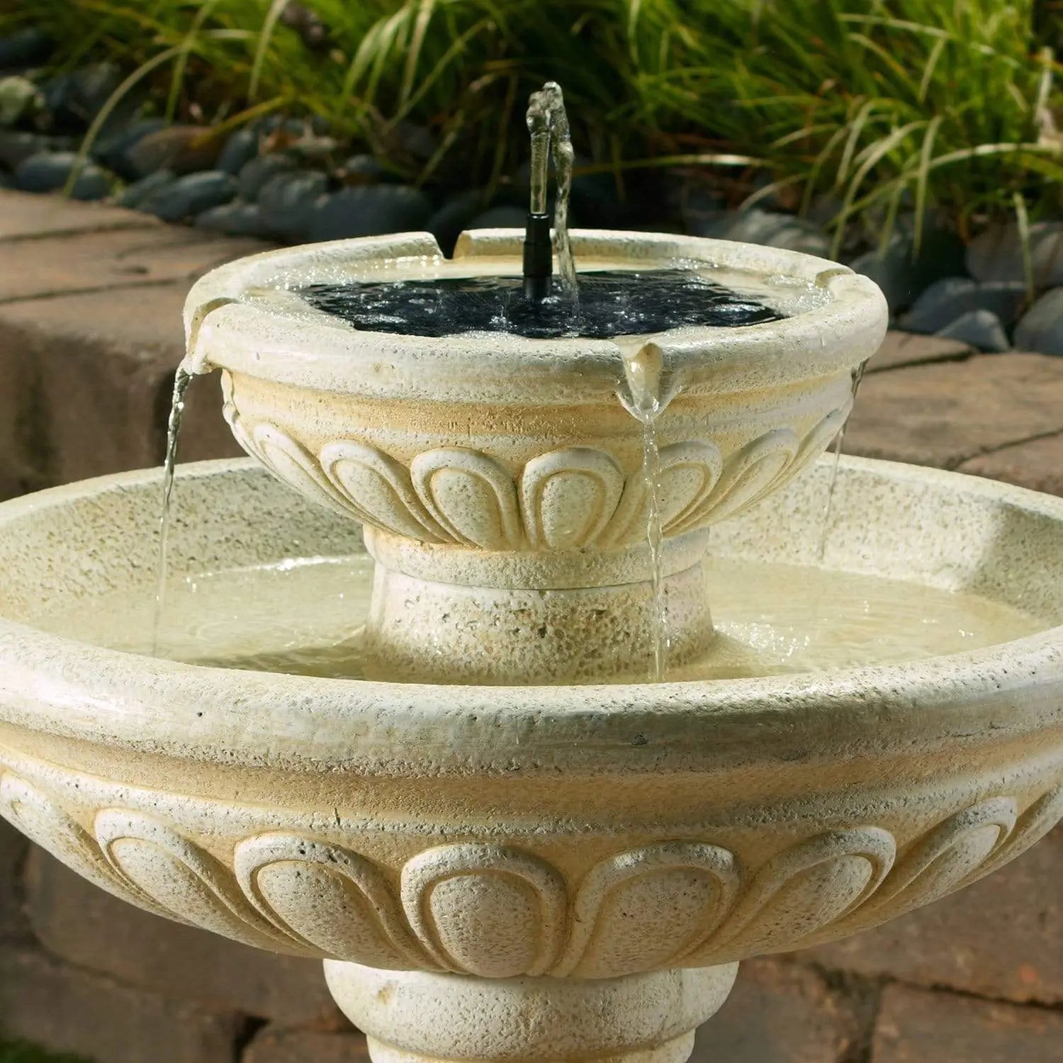 Smart Solar Outdoor Fountains Palermo / Antique White / 21" L x 21" W x 32" H Smart Solar Palermo Antique White 2-Tier Solar Outdoor Fountain 34389MM1