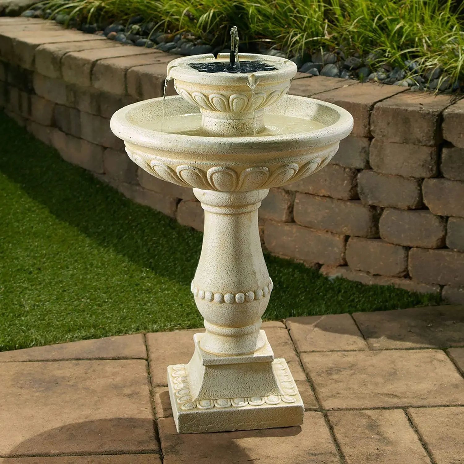 Smart Solar Outdoor Fountains Palermo / Antique White / 21" L x 21" W x 32" H Smart Solar Palermo Antique White 2-Tier Solar Outdoor Fountain 34389MM1