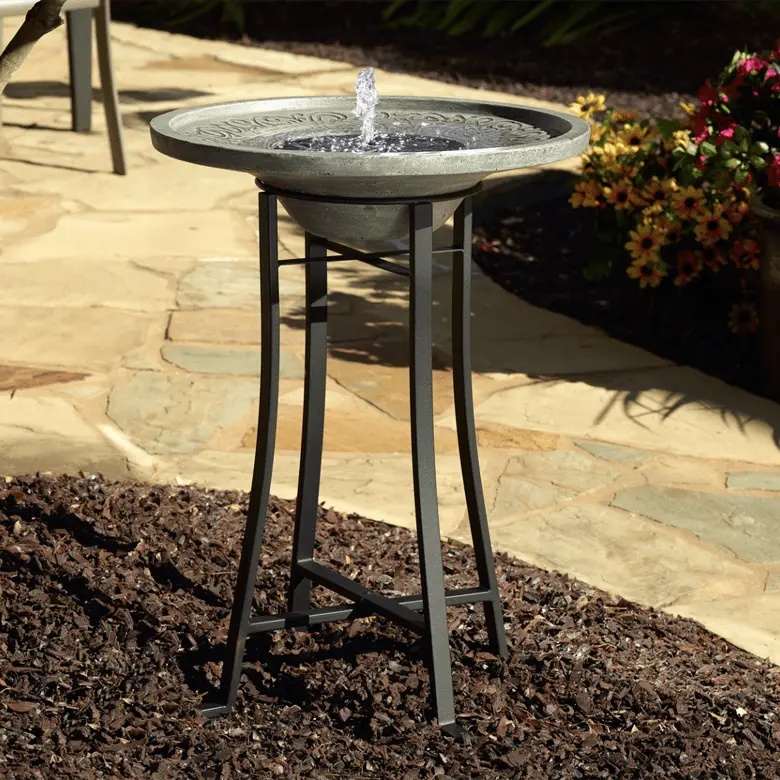 Smart Solar Outdoor Fountains Perello Solar Birdbath with Metal Stand / 20.5" L x 20.5" W x 28.3" H  Smart Solar Perello Solar Birdbath 25401M01 (Distressed Grey)