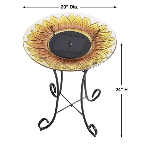 Smart Solar Outdoor Fountains SolarSunflower Glass Solar Birdbath / 20.0