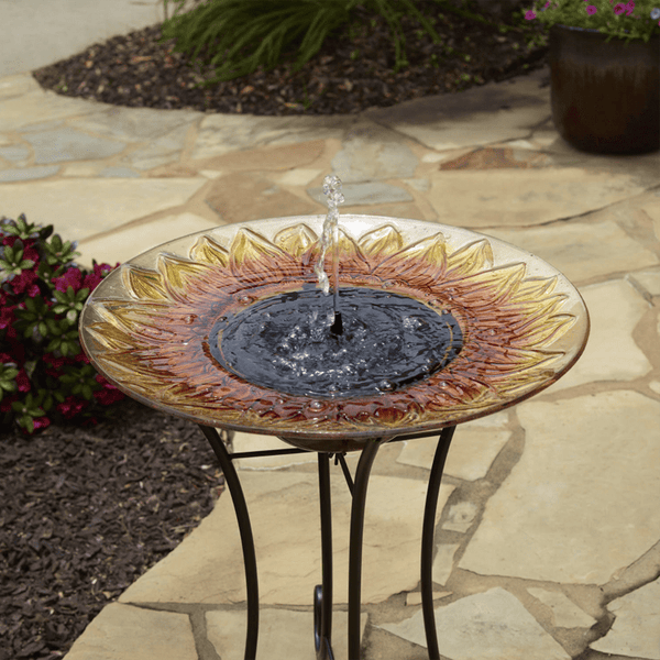 Smart Solar Outdoor Fountains SolarSunflower Glass Solar Birdbath / 20.0